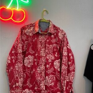 Red Floral Button-Up Shirt